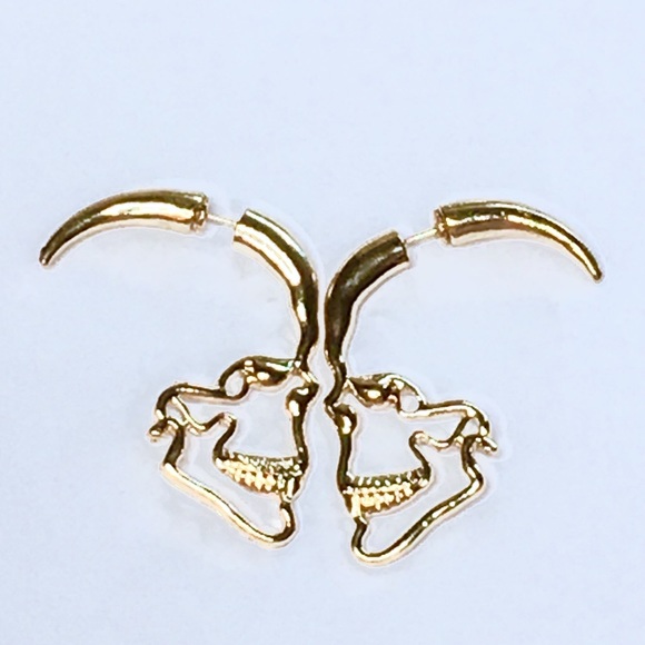 Gold Silouhette Skull Earrings - Picture 7 of 9